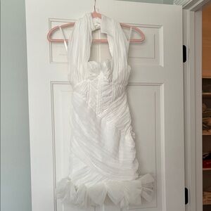 ASOS White Ruffled Halter Mini Dress